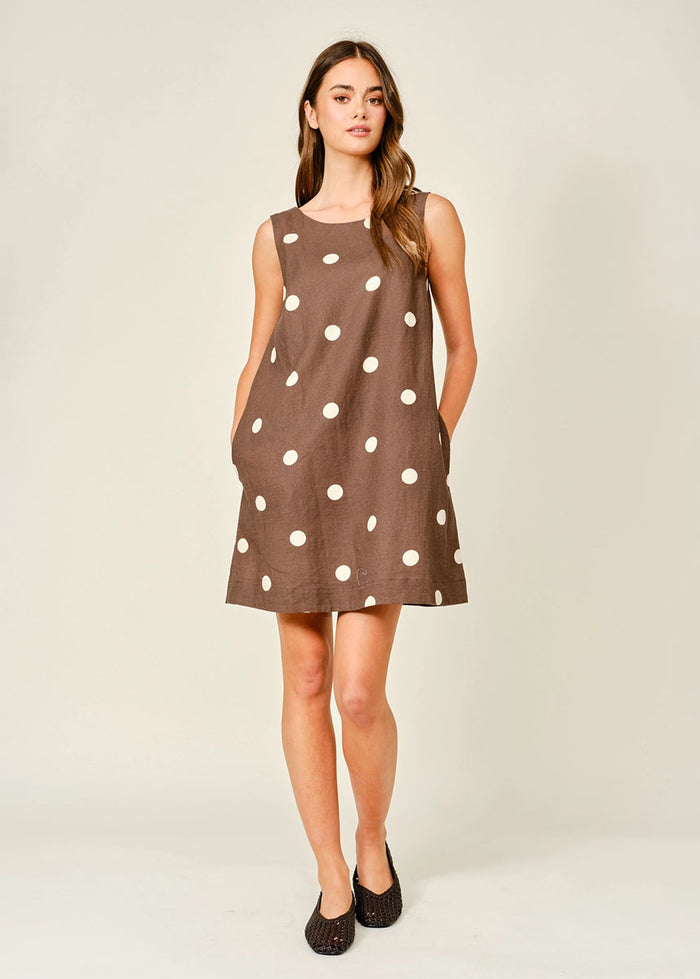 Annie Polka Dot Mini Dress - Mocha