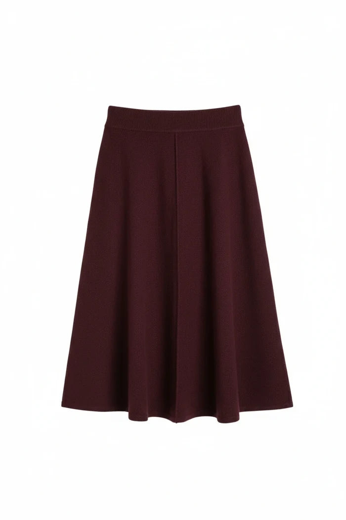 Aubergine Wool-Cashmere Midi Skirt