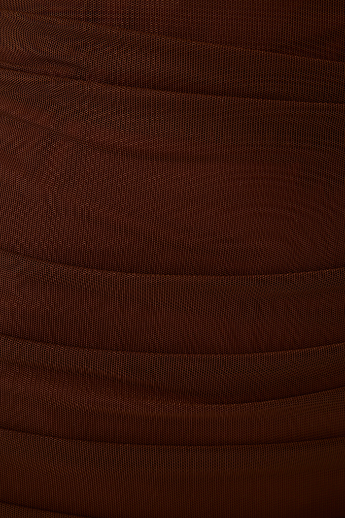 Brown One Shoulder Ruched Tulle Maxi Dress_7