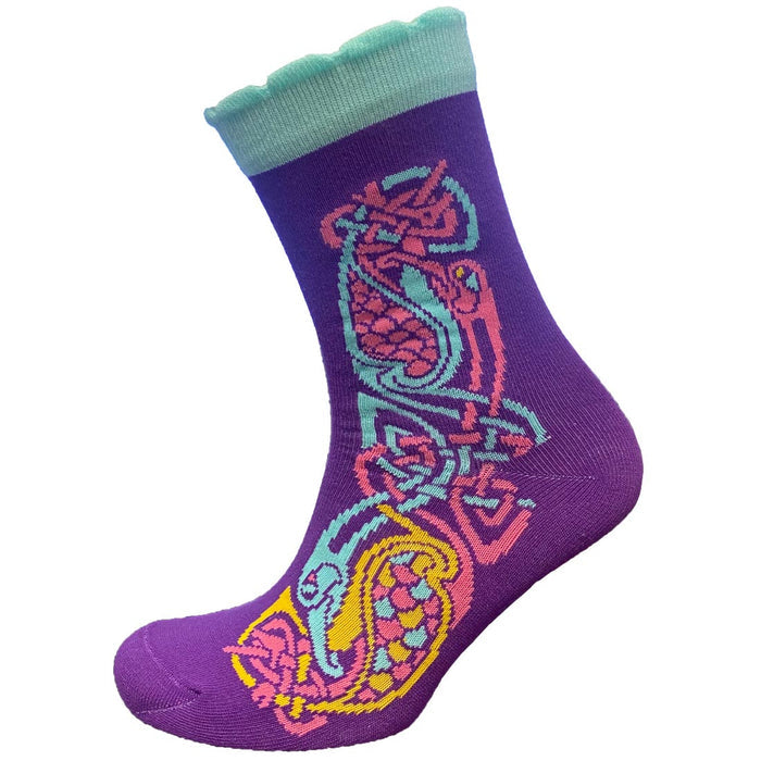 Celtic Motif Ladies Socks - Purple & Turquiose