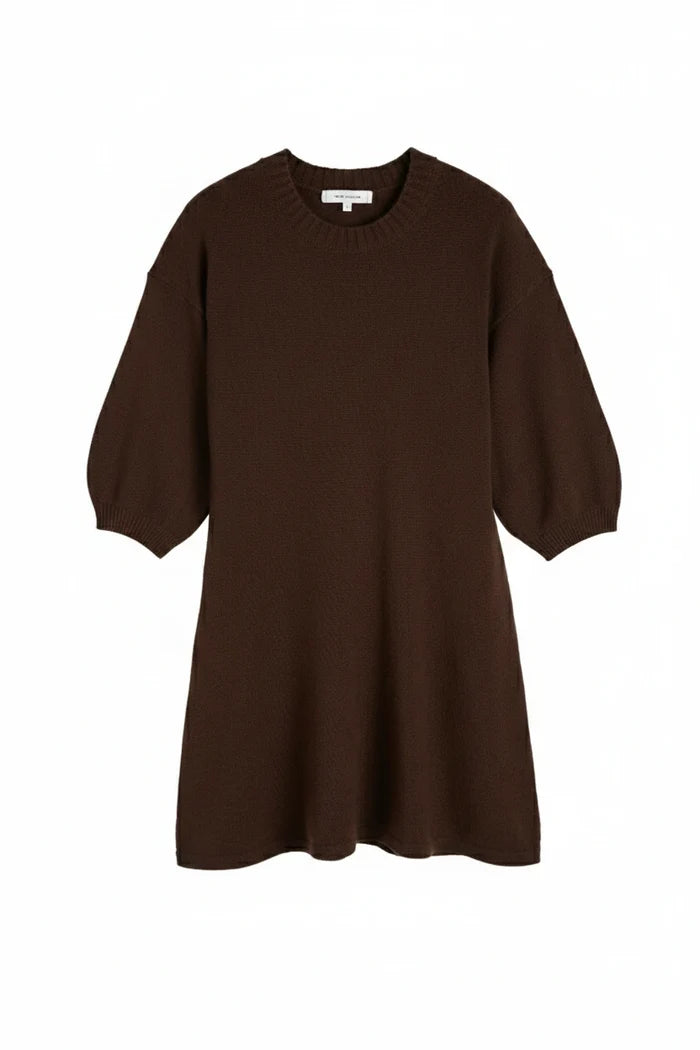 Chocolate Wool-Cashmere Wide-Sleeve Dress