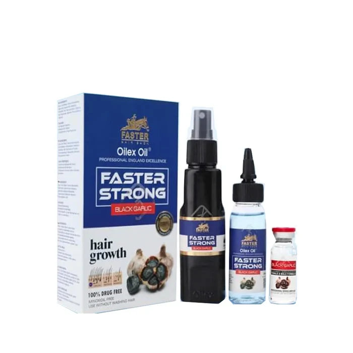 فاستر اويليكس فاستر سترونج مجموعه ثوم اسود ازرق - Dr. Faster Oilex Faster Strong Black Garlic Hair Growth Set - Blue