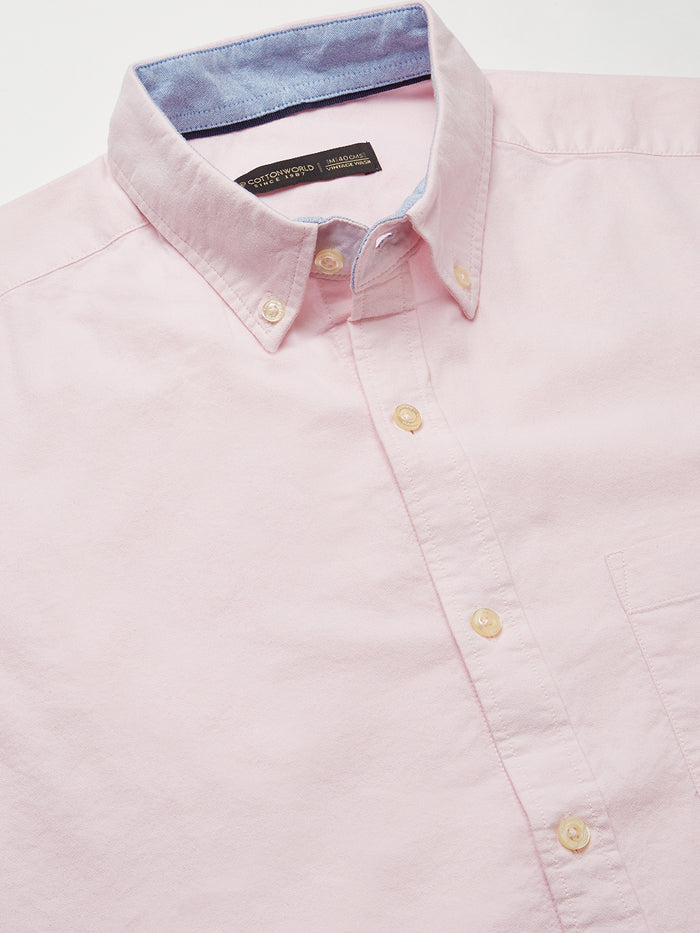 Men's 100% Cotton Regular Fit Long Sleeve Pocket Shirt Pink