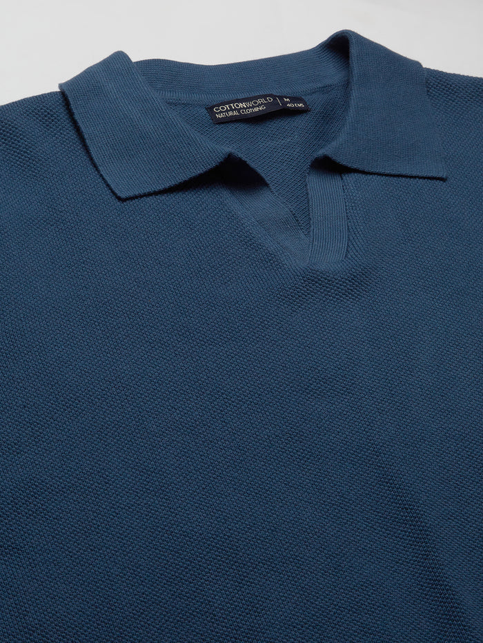 Men's 100% Cotton Regular Fit Polo T Shirt Blue