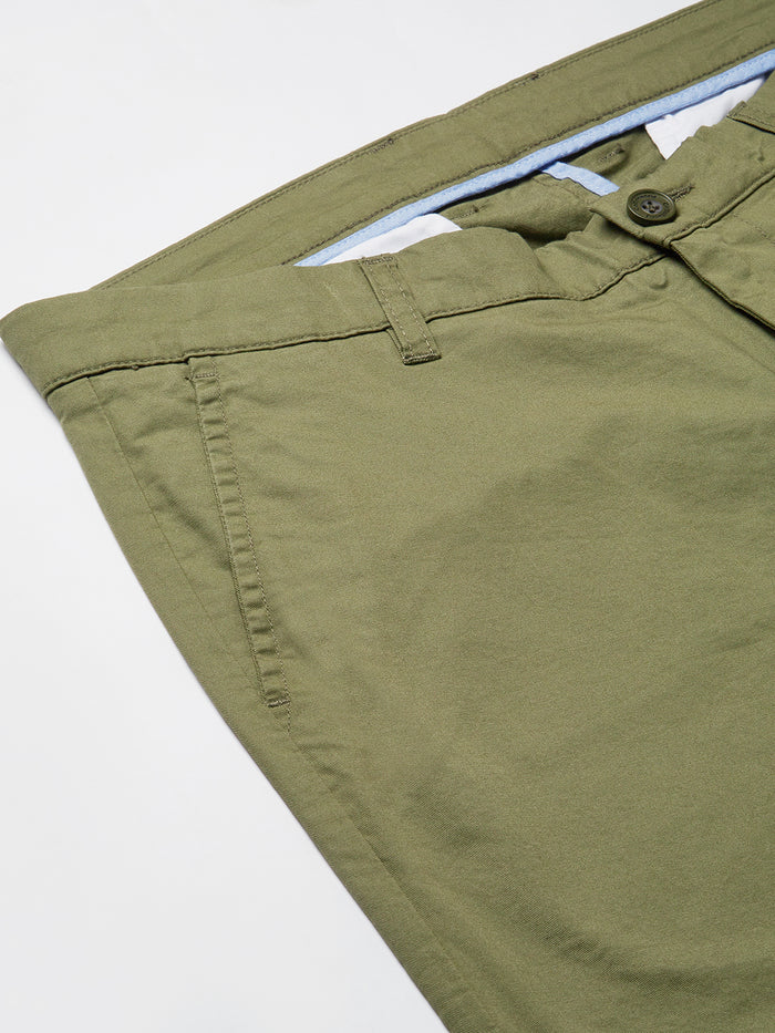 Men's Cotton Lycra Regular Fit Pant Side And Back Pockets Olive