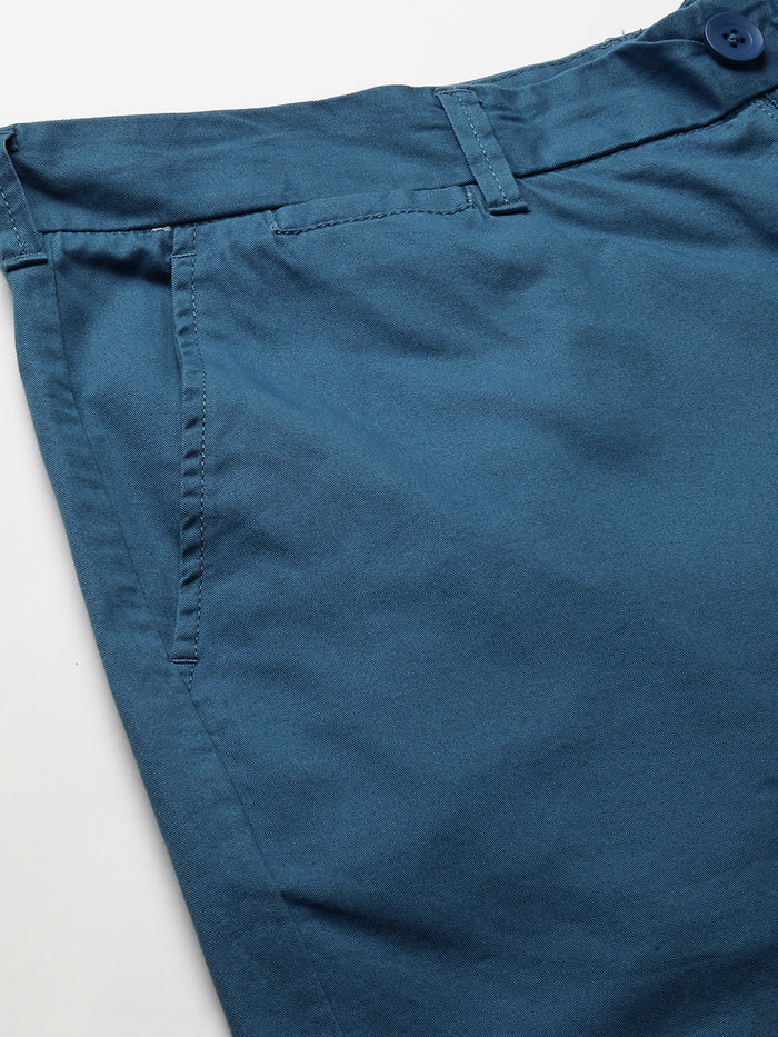 Men's Dark Blue Cotton Regular Fit Shorts