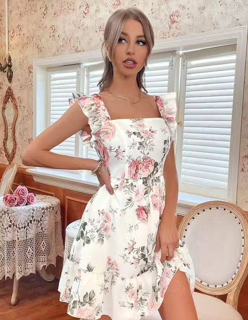 WIND Floral Fit & Flare Mini Dress – Sleeveless Georgette Western Wear