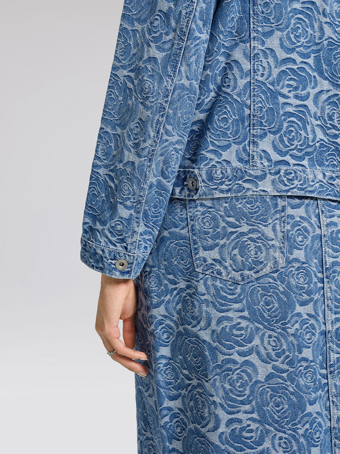 100% Cotton Denim Rose Print Jacket