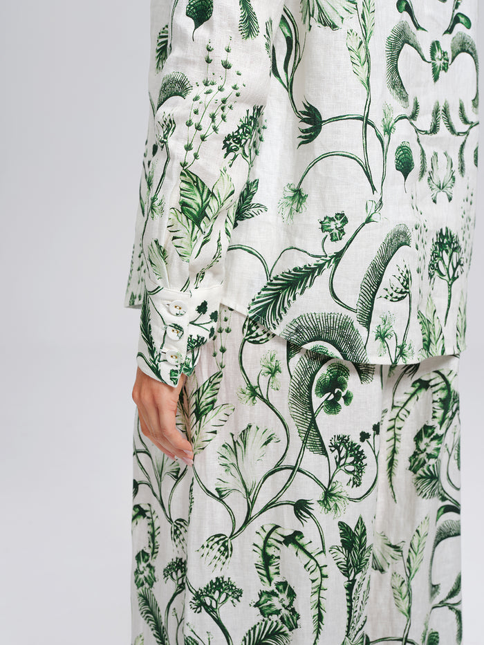 100% Linen Hand Painted Greenery Print Shirt