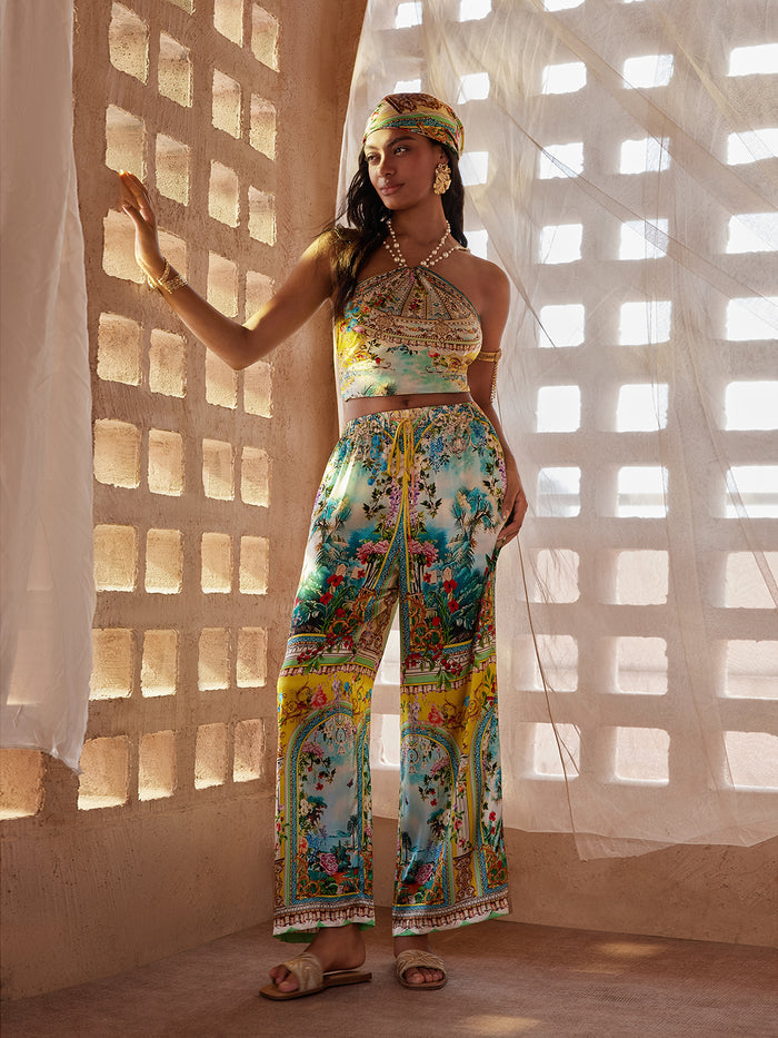 100% Silk Manor Print Halter Scarf (Necklace not included)