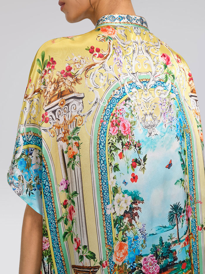 100% Silk Rhinestone Romantic Manor Print Blouse