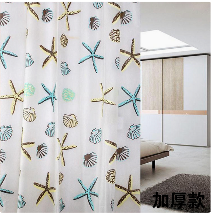 1pc Starfish Conch Printed Shower Curtain with Metal Grommets,