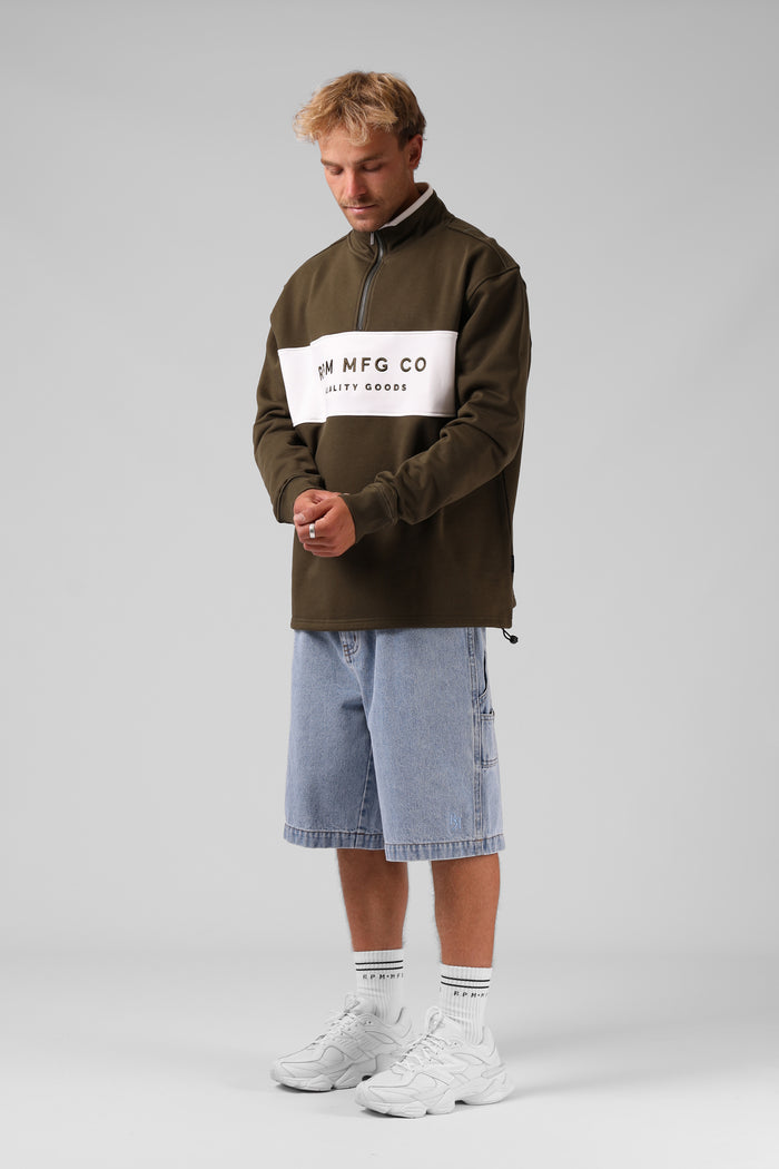 90's 1/4 Zip - Olive / White
