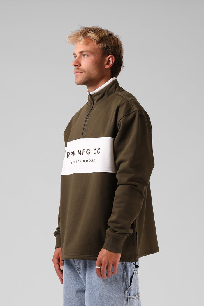 90's 1/4 Zip - Olive / White