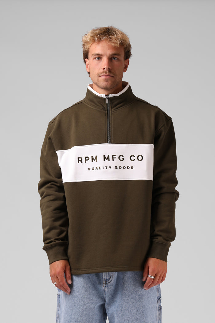 90's 1/4 Zip - Olive / White
