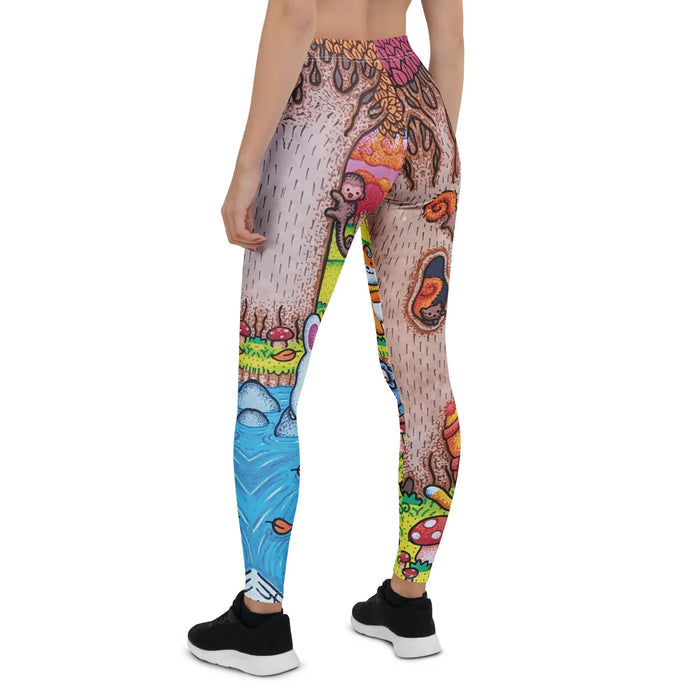 A Wonderful Fall Evening Women's Leggings in Whimsical Storybook Brights. OEKO-TEX® 100, REACH Compliant, Zero-Wastewater Printing.