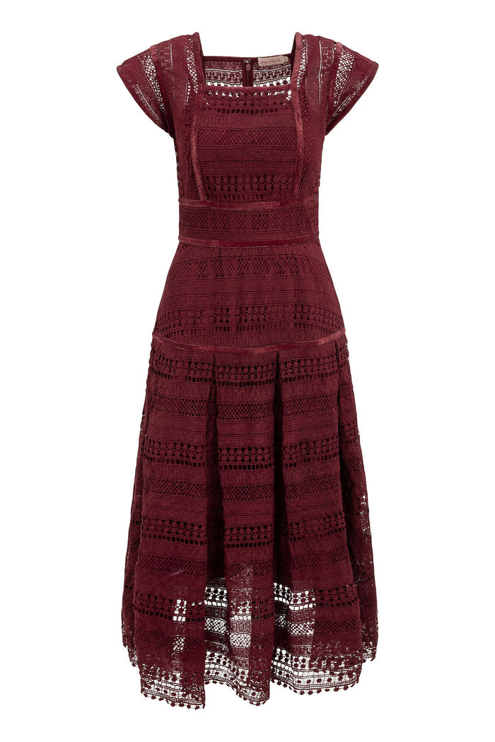 red lace dress on a white background