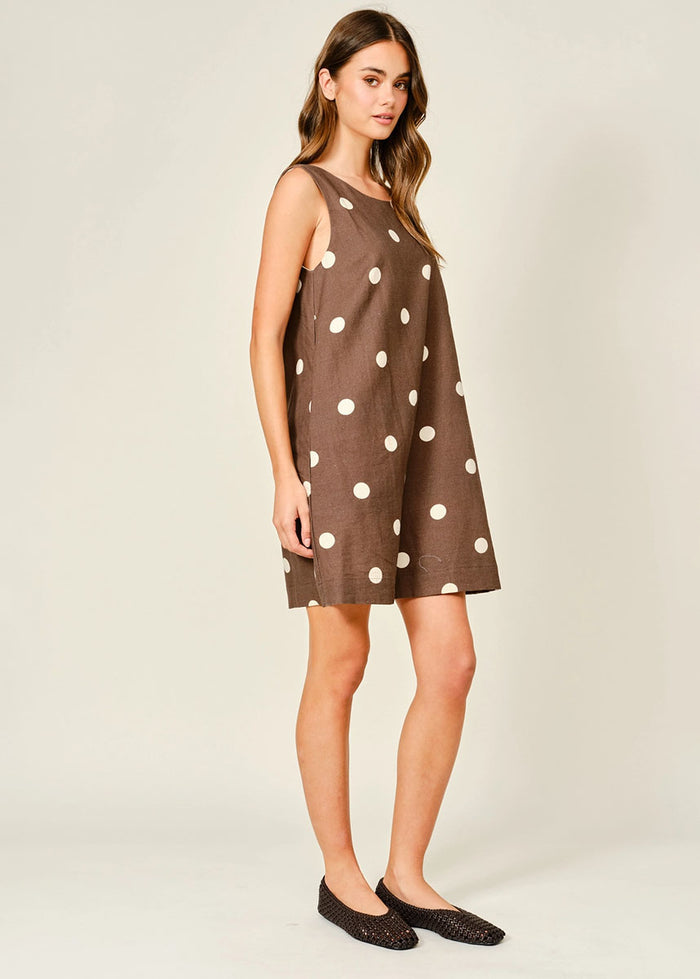 Annie Polka Dot Mini Dress - Mocha
