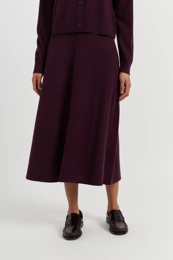 Aubergine Wool-Cashmere Midi Skirt