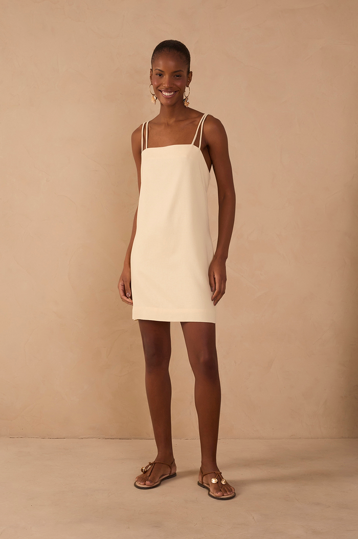 Beige Double Strap Mini Dress_1