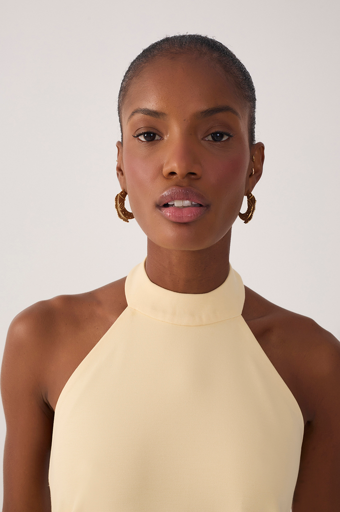Beige Halter Neck Tailored Midi Dress_5