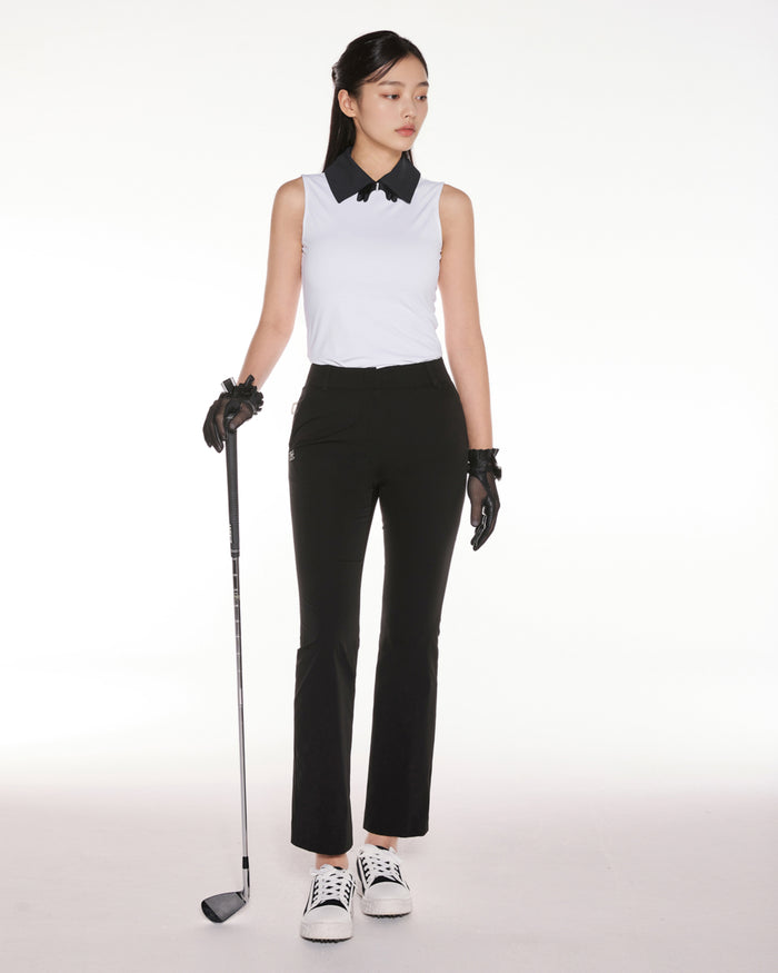 Big Collar Ribbon Sleeveless T Shirt (White)