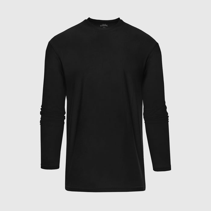 Black Active Long Sleeve Crew Neck T-Shirt on gray background.