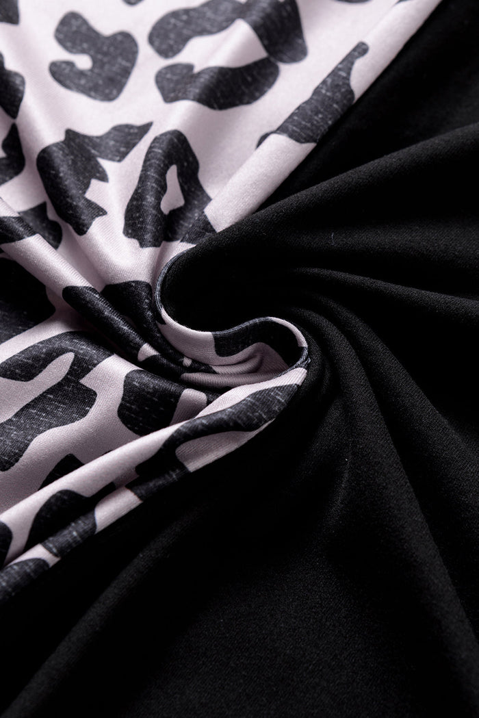 Black Half Leopard Patchwork Plus Size T-shirt - Size/Plus Tops/Plus Tops & Tees