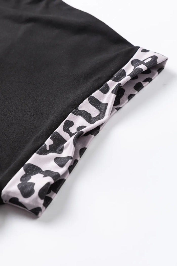 Black Half Leopard Patchwork Plus Size T-shirt - Size/Plus Tops/Plus Tops & Tees