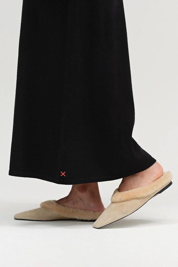 Black Wool-Cashmere A-Line Polo Dress