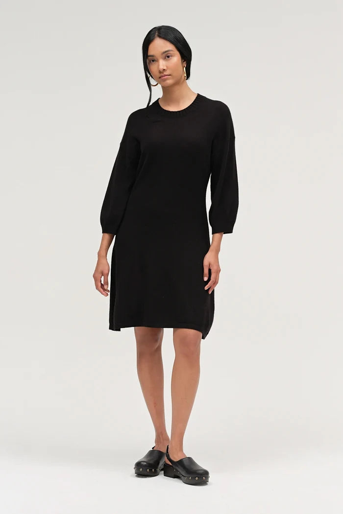 Black Wool-Cashmere Wide-Sleeve Dress