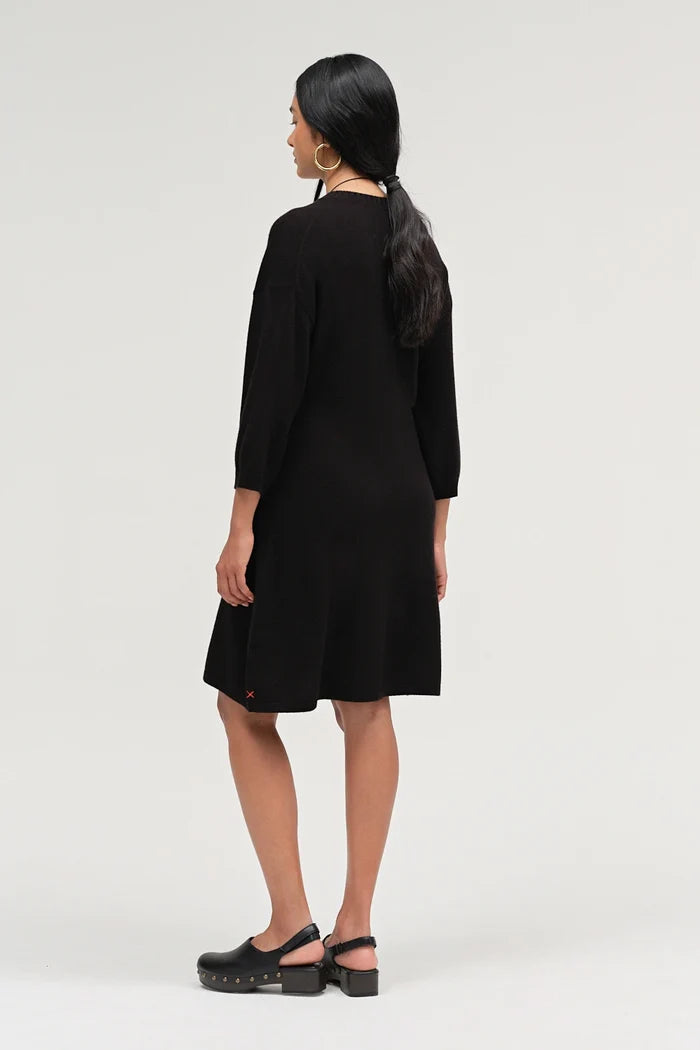 Black Wool-Cashmere Wide-Sleeve Dress