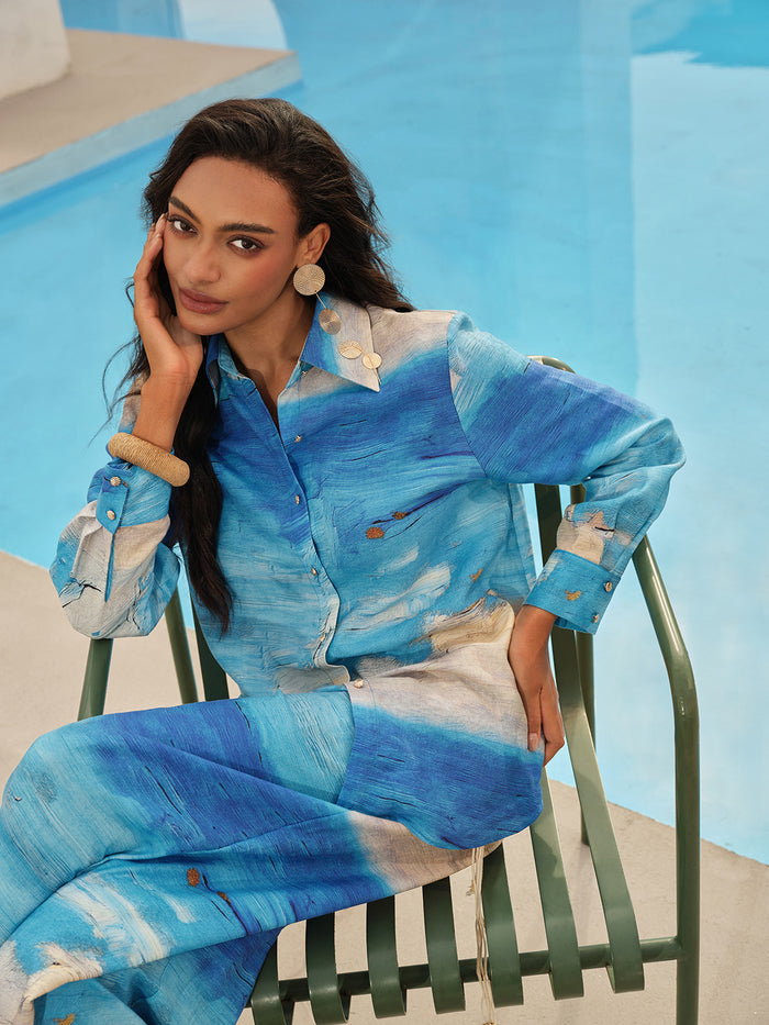 Blue Oil Painting Print Shirt