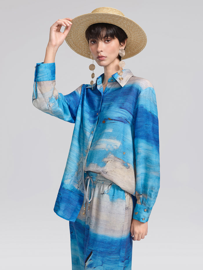 Blue Oil Painting Print Shirt