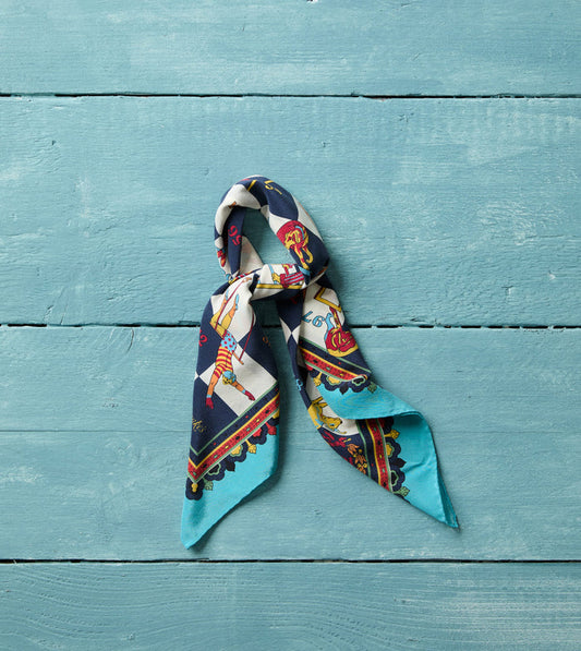 Blue Snakes and Ladders Print Silk Bandana