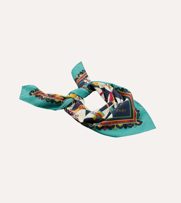 Blue Snakes and Ladders Print Silk Bandana