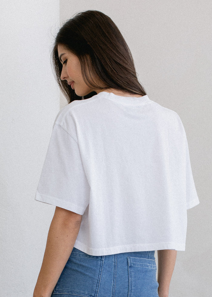 Back view of Boxy Crop Tee on model