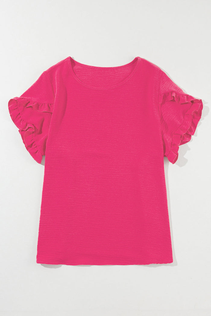 Bright Pink Ruffled Short Sleeve Plus Size Top - Size/Plus Tops/Plus Tops & Tees