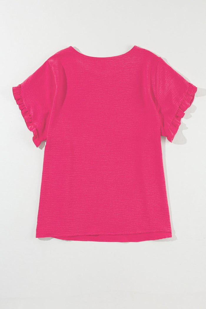 Bright Pink Ruffled Short Sleeve Plus Size Top - Size/Plus Tops/Plus Tops & Tees