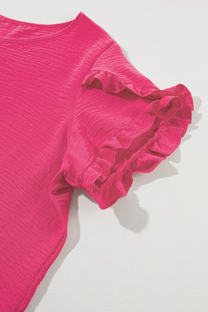 Bright Pink Ruffled Short Sleeve Plus Size Top - Size/Plus Tops/Plus Tops & Tees