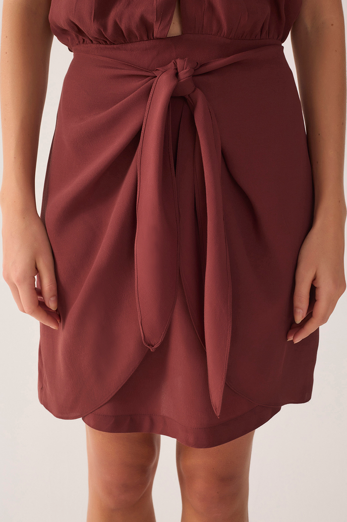 Brown Draped Halter Crepe Mini Dress