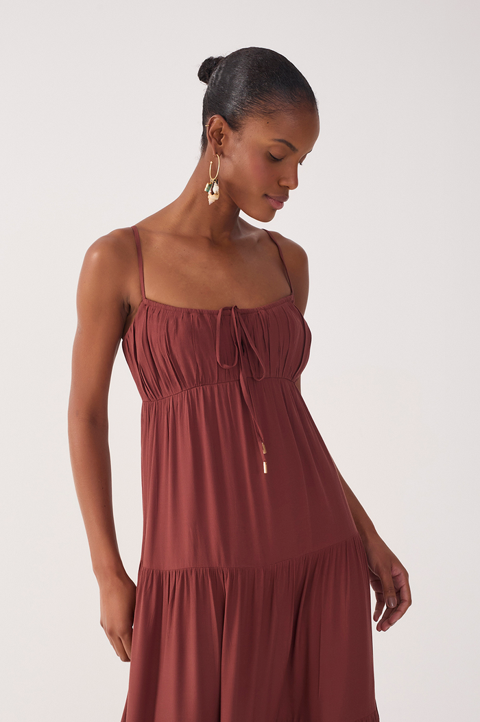Brown Tiered Ruched Bust Midi Dress_4