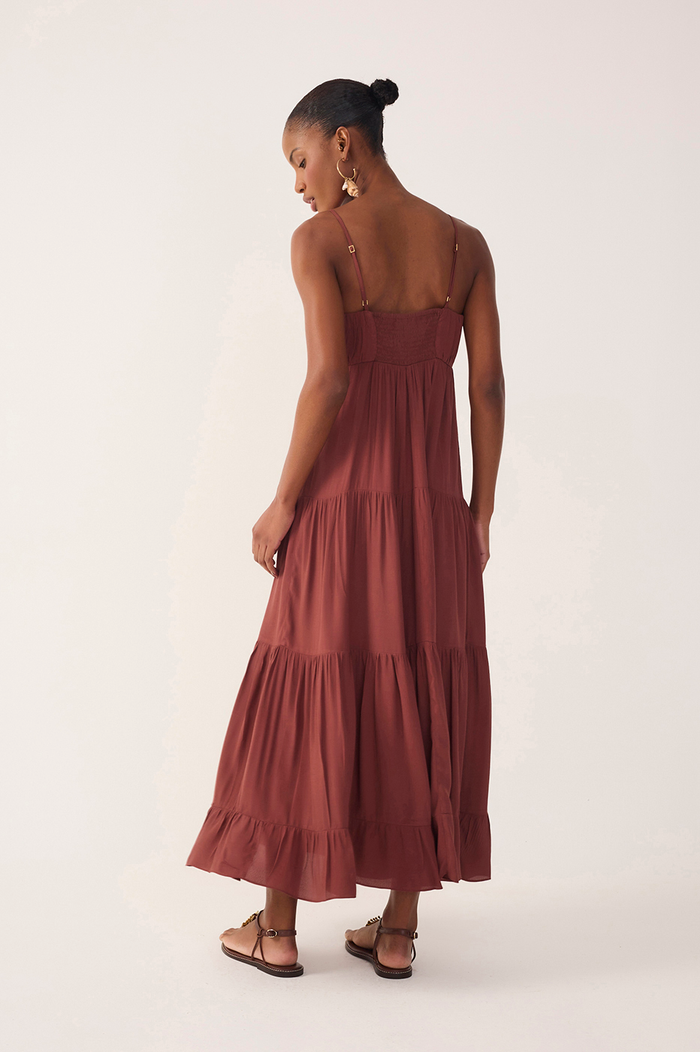 Brown Tiered Ruched Bust Midi Dress_6