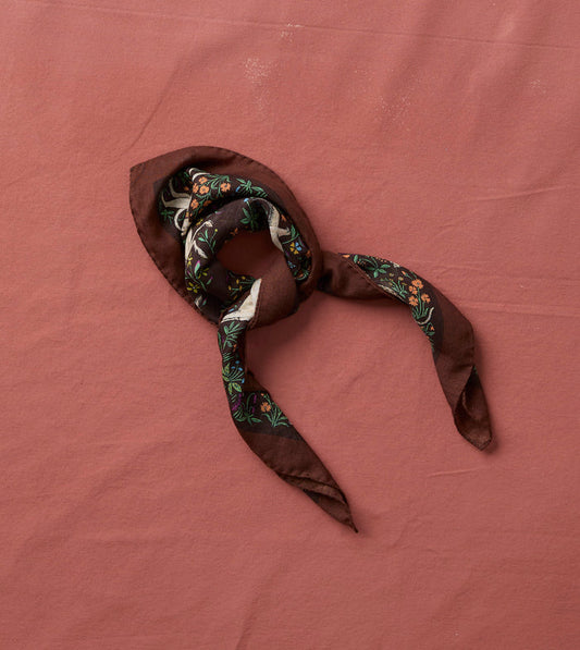 Brown Unicorn Print Wool-Silk Bandana