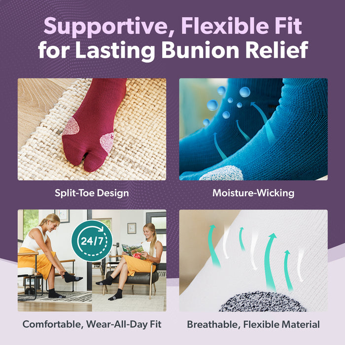 Bunion Relief Socks (1 Pair) - Split-Toe Compression Socks for Cushioned Bunion Support and Hallux Valgus Pain Relief
