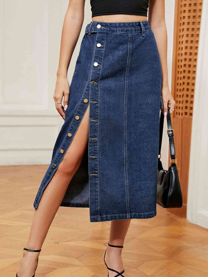 Button Down Denim Skirt - Madikfashions.com