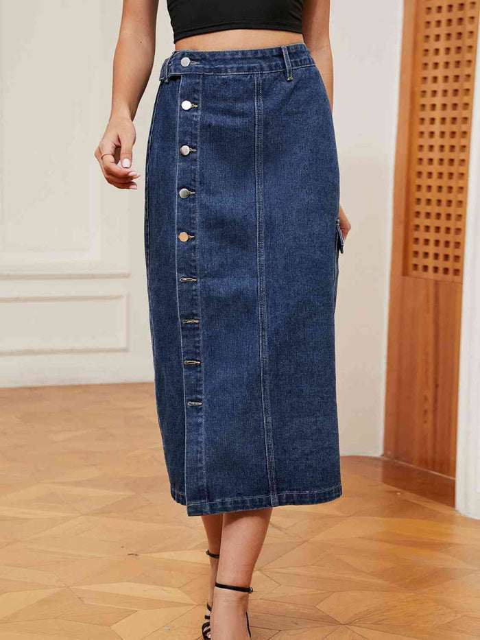 Button Down Denim Skirt - Madikfashions.com