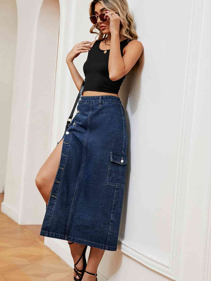 Button Down Denim Skirt - Madikfashions.com