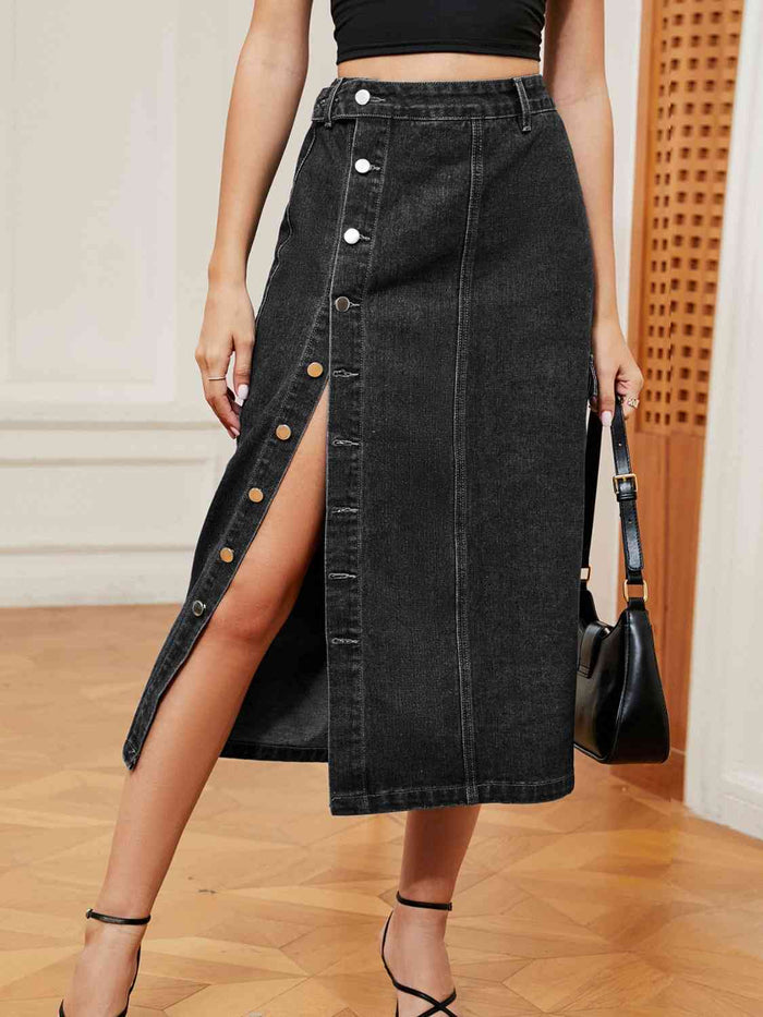 Button Down Denim Skirt - Madikfashions.com