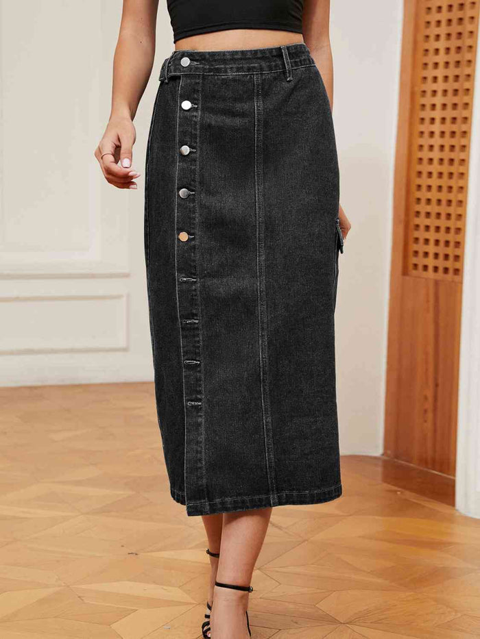 Button Down Denim Skirt - Madikfashions.com